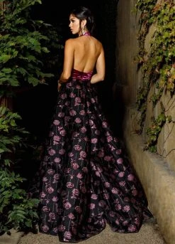 Formal Gowns Ashley Lauren - 1296 Velvet Deep Halter Brocade Ballgown