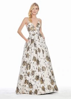 Ashley Lauren - 1328 Deep V-neck Brocade Ballgown