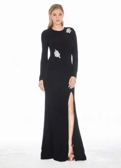 Ashley Lauren - 1331 Crystal Accented Long Sleeve Trumpet Dress Formal Gowns