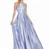 Formal Gowns Ashley Lauren - 1339 Cut-In Halter Metallic Brocade Ballgown