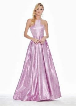 Formal Gowns Ashley Lauren - 1339 Cut-In Halter Metallic Brocade Ballgown