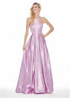 Formal Gowns Ashley Lauren - 1339 Cut-In Halter Metallic Brocade Ballgown