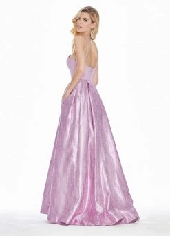 Formal Gowns Ashley Lauren - 1339 Cut-In Halter Metallic Brocade Ballgown