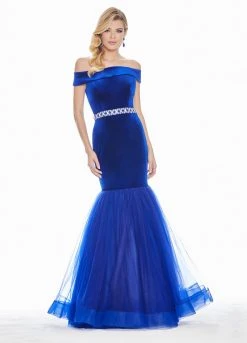 Formal Gowns Ashley Lauren - 1342 Off-Shoulder Velvet Mermaid Evening Gown