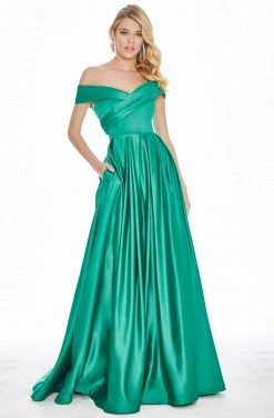 Ashley Lauren - 1343 Surplice Off Shoulder Satin Ballgown Formal Gowns
