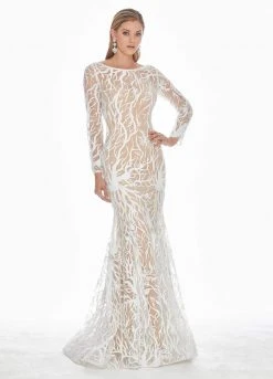 Ashley Lauren - 1349 Sequined Long Sleeve Bateau Trumpet Dress