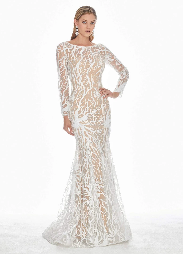 Ashley Lauren - 1349 Sequined Long Sleeve Bateau Trumpet Dress 3 Ashley Lauren - 1349 Sequined Long Sleeve Bateau Trumpet Dress