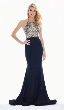 Ashley Lauren - 1362 Beaded Halter Jersey Mermaid Dress Formal Gowns