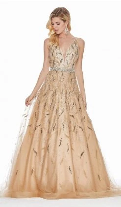 Ashley Lauren - 1364 Beaded Deep V-neck Tulle Ballgown