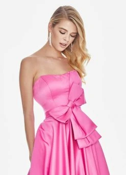 Ashley Lauren - 1367 Strapless Oversized Bow Satin A-Line Gown Formal Gowns