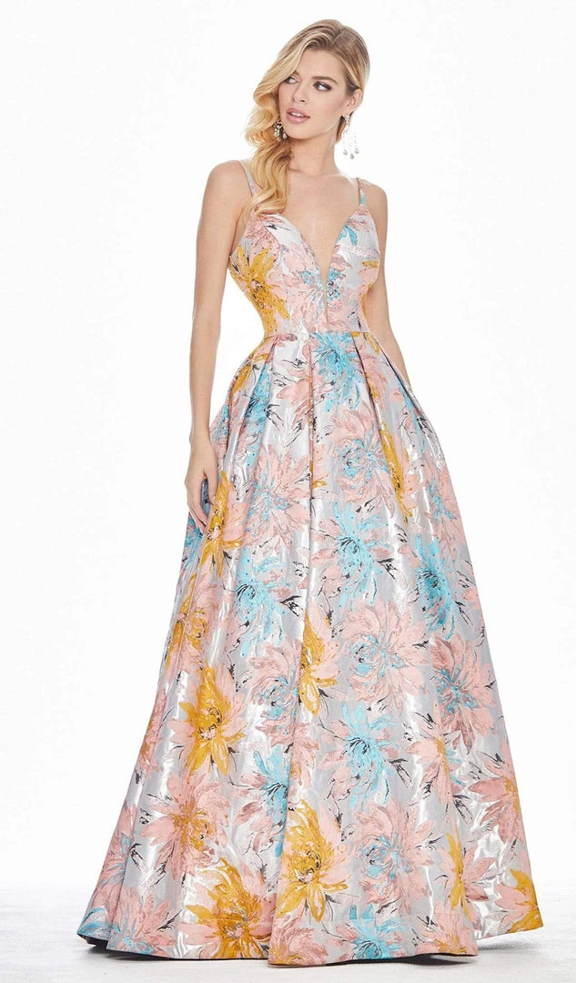 Ashley Lauren - 1369 Deep V-neck Brocade Pleated Ballgown Dress Formal Gowns 3 Ashley Lauren - 1369 Deep V-neck Brocade Pleated Ballgown Dress Formal Gowns