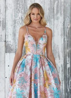 Ashley Lauren - 1369 Deep V-neck Brocade Pleated Ballgown Dress Formal Gowns 12 Ashley Lauren - 1369 Deep V-neck Brocade Pleated Ballgown Dress Formal Gowns