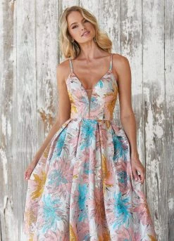 Ashley Lauren - 1369 Deep V-neck Brocade Pleated Ballgown Dress Formal Gowns 13 Ashley Lauren - 1369 Deep V-neck Brocade Pleated Ballgown Dress Formal Gowns