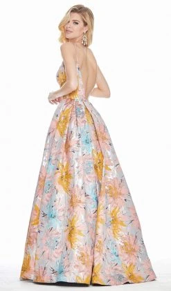 Ashley Lauren - 1369 Deep V-neck Brocade Pleated Ballgown Dress Formal Gowns 9 Ashley Lauren - 1369 Deep V-neck Brocade Pleated Ballgown Dress Formal Gowns