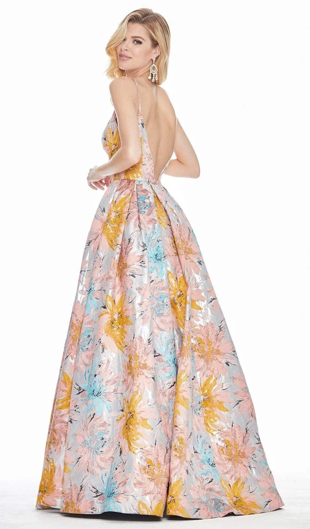 Ashley Lauren - 1369 Deep V-neck Brocade Pleated Ballgown Dress Formal Gowns 4 Ashley Lauren - 1369 Deep V-neck Brocade Pleated Ballgown Dress Formal Gowns