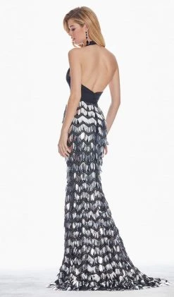 Ashley Lauren - 1375 Plunging Halter Sequined Paillette Mermaid Gown Formal Gowns