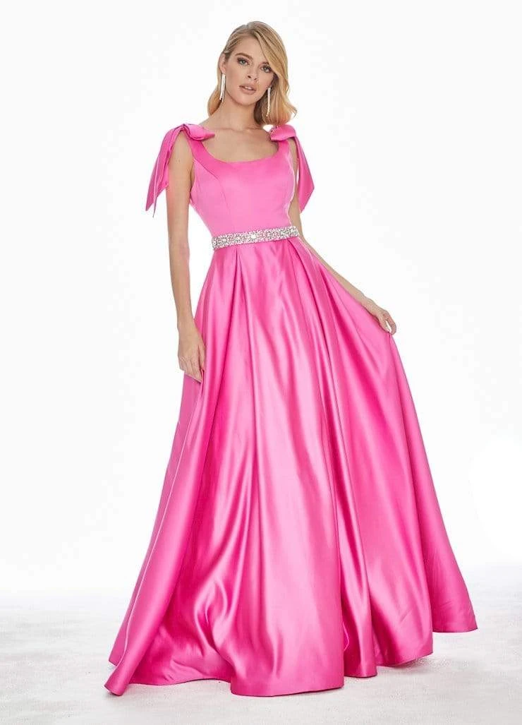 Ashley Lauren - 1383 Bow Accent Shoulder V Back A-Line Satin Gown 3 Ashley Lauren - 1383 Bow Accent Shoulder V Back A-Line Satin Gown