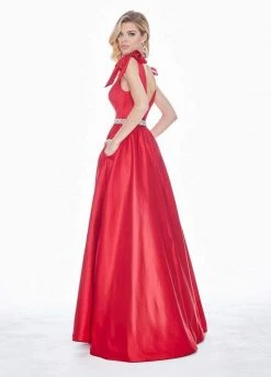 Ashley Lauren - 1383 Bow Accent Shoulder V Back A-Line Satin Gown 15 Ashley Lauren - 1383 Bow Accent Shoulder V Back A-Line Satin Gown