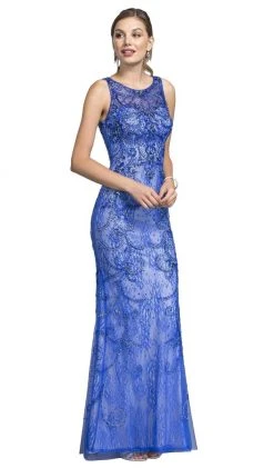 Aspeed Design - Beaded Illusion Sheath Prom Dress L1940 - 1 Pc Royal In Size XS Available Formal Gowns