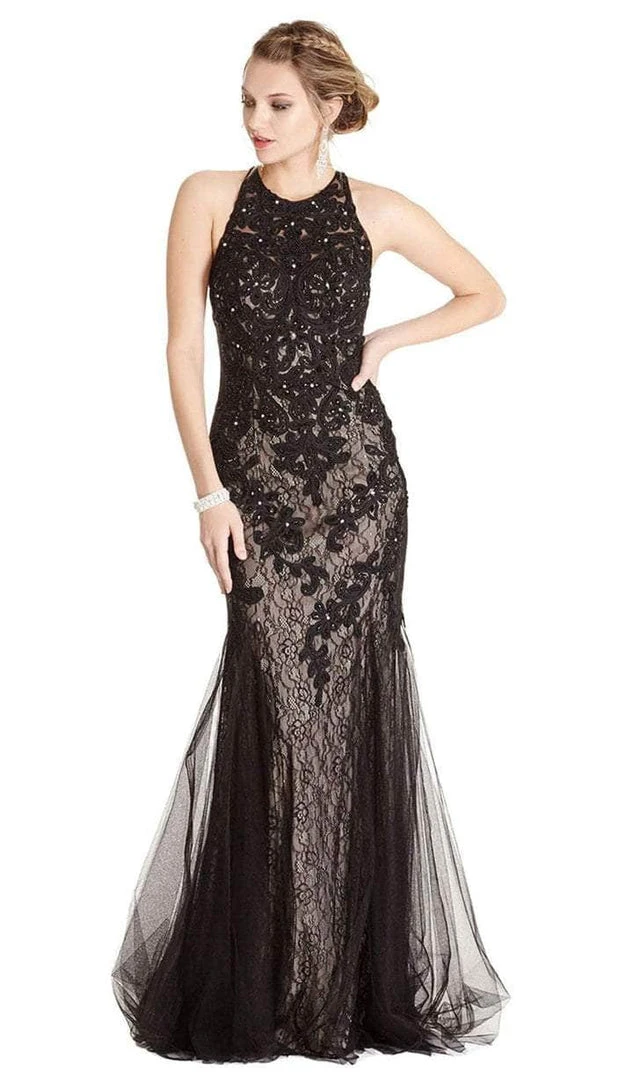 Aspeed Design - L1865 Sleeveless Halter Neck Evening Dress - 1 Pc Black-Nude In Size M Available Formal Gowns 3 Aspeed Design - L1865 Sleeveless Halter Neck Evening Dress - 1 Pc Black-Nude In Size M Available Formal Gowns