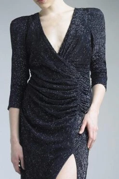 Basix - D5301L Puff Sleeve Plunging Surplice Sheath Gown Formal Gowns 16 Basix - D5301L Puff Sleeve Plunging Surplice Sheath Gown Formal Gowns