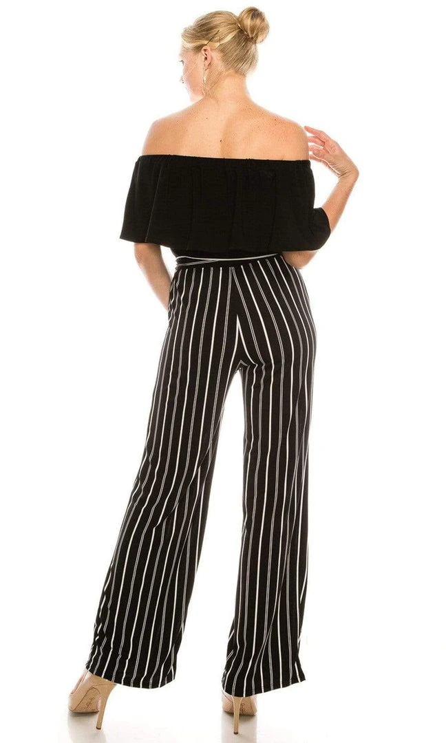 Bebe - 70134E Off-Shoulder Striped Jumpsuit Prom Dresses 4 Bebe - 70134E Off-Shoulder Striped Jumpsuit Prom Dresses