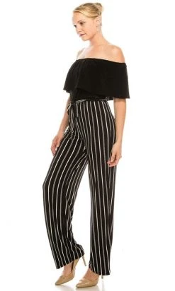 Bebe - 70134E Off-Shoulder Striped Jumpsuit Prom Dresses 8 Bebe - 70134E Off-Shoulder Striped Jumpsuit Prom Dresses