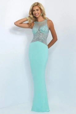 Blush By Alexia Designs Blush - 11064 Jewel Accented Illusion Halter Neck Jersey Dress Formal Gowns