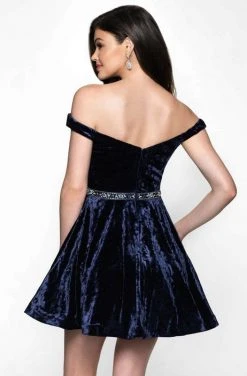 Blush By Alexia Designs Blush - 11624 Off Shoulder Velvet A-Line Cocktail Dress