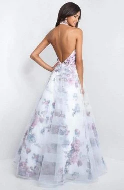 Blush By Alexia Designs Formal Gowns Blush - 5655 Floral Printed Halter Organza Gown With Tulle Overlay