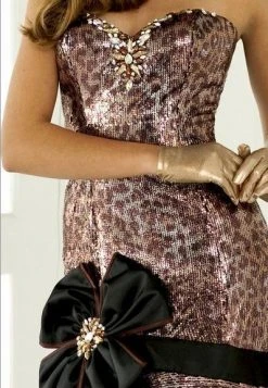 Blush By Alexia Designs Formal Gowns Blush - 9284 Strapless Printed Long Gown With Black Ribbon Accent