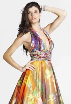 Blush By Alexia Designs - 5034 Plunging Halter Print Gown Formal Gowns 7 Blush By Alexia Designs - 5034 Plunging Halter Print Gown Formal Gowns