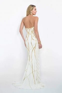 Blush By Alexia Designs - 7014 Gold Printed Strapless Long Dress