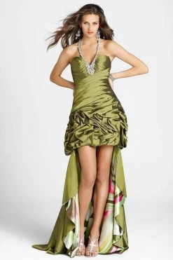 Blush By Alexia Designs - 9213 Pleated Bejeweled Halter High-Low Gown