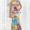 Blush By Alexia Designs - 9303 One Shoulder Floral Printed Long Dress Formal Gowns