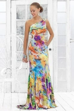 Blush By Alexia Designs - 9303 One Shoulder Floral Printed Long Dress Formal Gowns