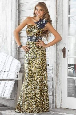 Blush By Alexia Designs - 9340 One Shoulder Printed Long Dress