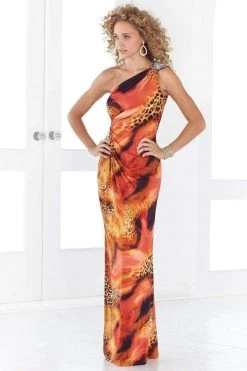 Blush By Alexia Designs - 9379 Asymmetrical Animal Print Sheath Gown Formal Gowns