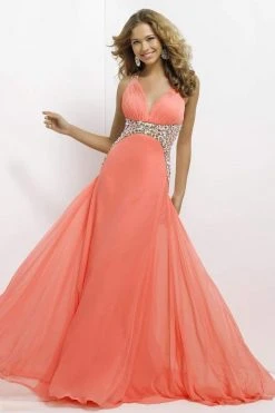 Blush By Alexia Designs - 9708 Sleeveless V-Neck Pleated Long Dress