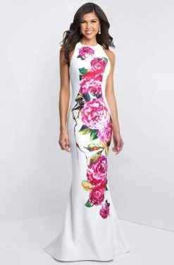 Blush By Alexia Designs - C1040 Sleek Floral Print Halter Sheath Dress