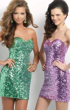 Cocktail Dresses Blush By Alexia Designs - C122 Strapless Sequined Sheath Short Dress