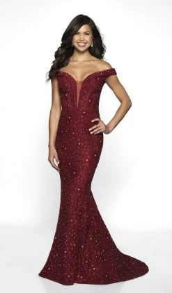 Blush By Alexia Designs - C2084 Plunging Jeweled Corset Lace Gown