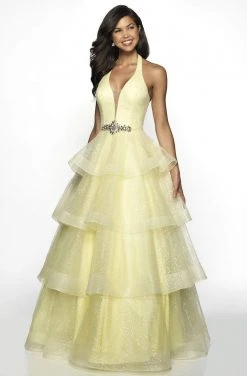 Blush By Alexia Designs - C2107 Plunging Halter Ruffled Gown Formal Gowns