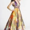 Blush By Alexia Designs - Plunging Halter Print Gown 5034 Formal Gowns