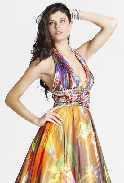 Blush By Alexia Designs - Plunging Halter Print Gown 5034 Formal Gowns 5 Blush By Alexia Designs - Plunging Halter Print Gown 5034 Formal Gowns