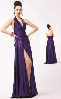 Formal Gowns Blush By Alexia Designs - S008 Satin V-Neck Long Slit Gown