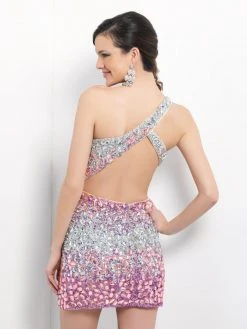 Blush By Alexia Designs Blush - C130 Ombre Rocks Embellished One Shoulder Strap Cocktail Dress