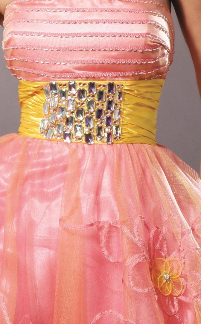 Blush By Alexia Designs Cocktail Dresses Blush - Embellished Straight Neck Curled A-line Dress 9123 4 Blush By Alexia Designs Cocktail Dresses Blush - Embellished Straight Neck Curled A-line Dress 9123