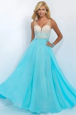 Blush By Alexia Designs Formal Gowns Blush - Embellished V-Neck Chiffon A-line Dress 11087