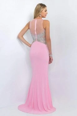 Blush By Alexia Designs Formal Gowns Blush - Jewel Accented Illusion Halter Neck Jersey Dress 11064